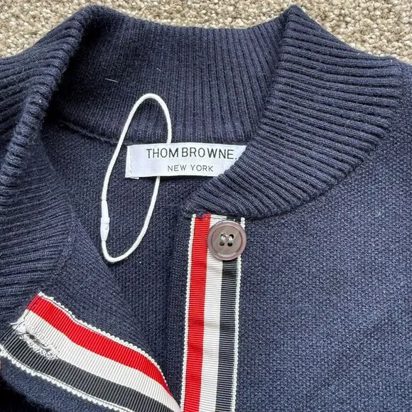 THOM BROWNE NEW YORK $1250 WOOL BLEND CARDIGAN SWEATER NAVY SIZE 0